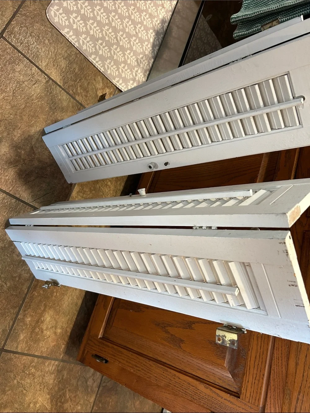 White Louvered Shutter Panel Pair - Home Accents, ea 14”w (28 tog), 31” H.